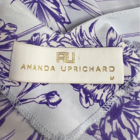 Amanda Uprichard Light Blue Purple Floral Cold Shoulder Flutter Silk Blouse M - Picture 4 of 7